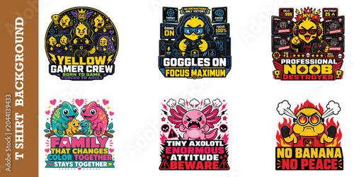 Valokuva Yellow gamer crew born to game forced to adult vector graphic t-shirt design illustration
