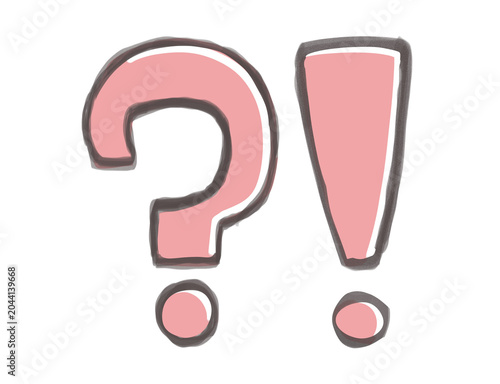 手描き風ピンク色の「？！」疑問と驚きを表現するイラストセット素材