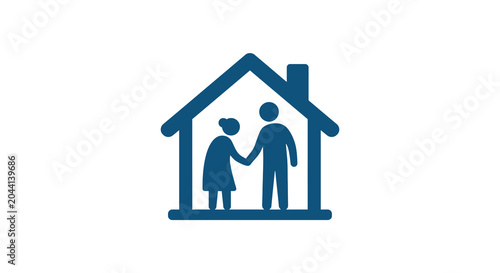 Canvas-taulu Family And Home Silhouette Icon Blue Tone On White Background