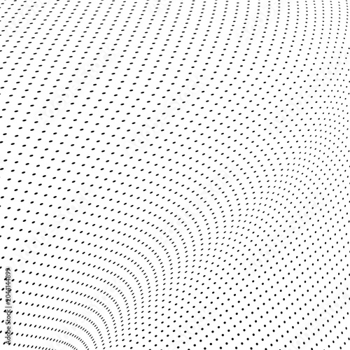 Abstract halftone wave dotted background. Futuristic twisted grunge pattern, dot, circles. Vector modern optical pop art texture for posters, business cards, cover, labels mock-up, stickers layout