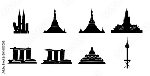 Photos Global City Skylines Vector Icons: Famous Landmarks, Architectural Silhouettes,