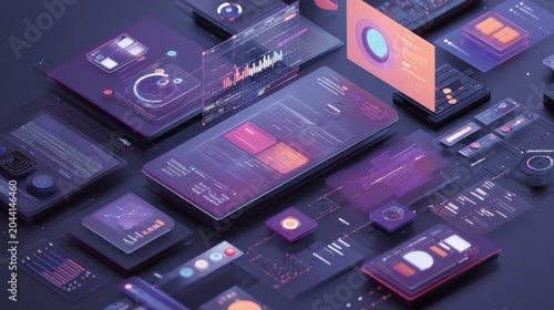 Dynamic data visualization in modern software digital workspace infographic virtual environment aerial view technology insights