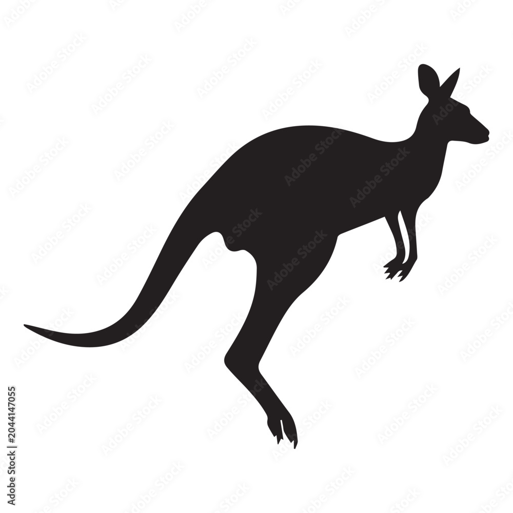 Fototapeta premium A black kangaroo silhouette jumping to the right