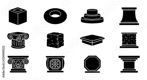Bild auf Leinwand Architectural Elements Vector Icons, Classical Pedestals, Columns, Geometric Sha