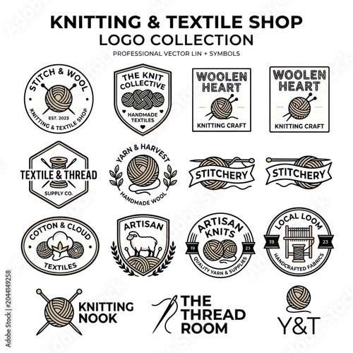 Knitting and Textile Shop Logo Collection: Vector Line Art and Symbols