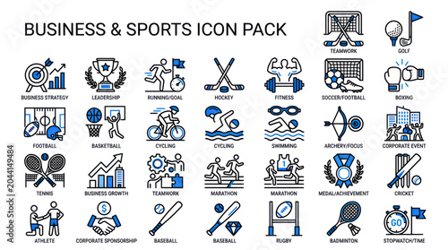 Business and Sports Icons Pack: Strategy, Fitness, Teamwork, Leadership, Goals