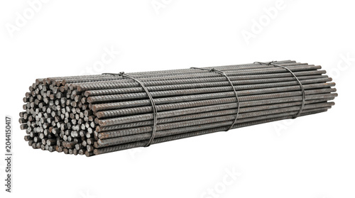 Bundle of construction steel rebar, isolated on transparent background, industrial construction material concept