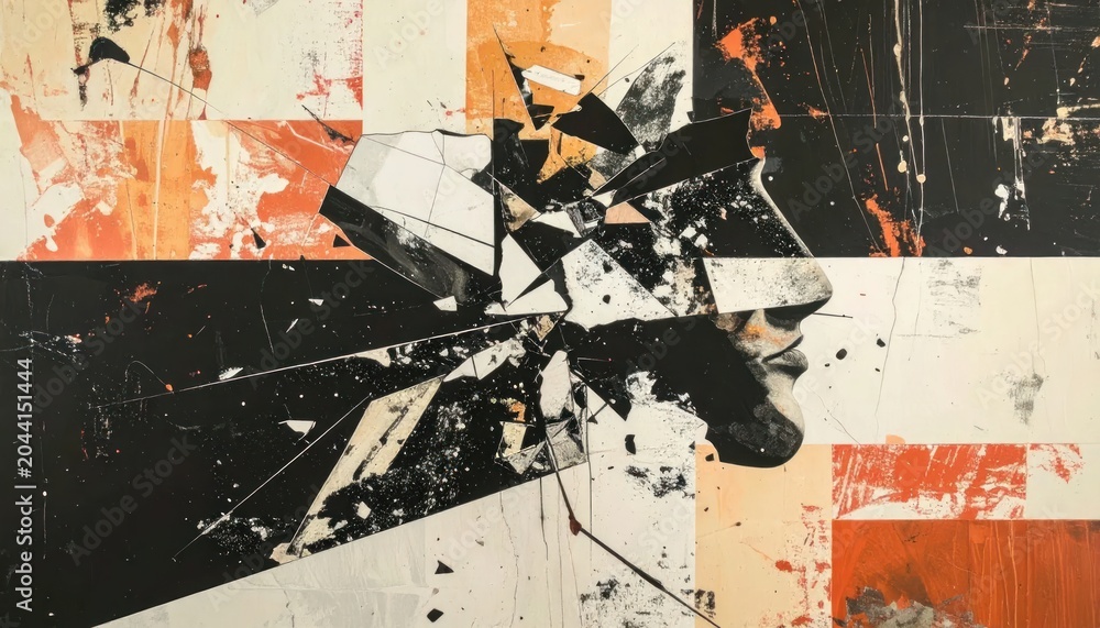 Fototapeta premium Abstract geometric collage with colorful textured paper shapes.