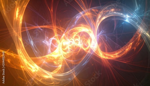 Abstract glowing energy fractal with orange and blue light.