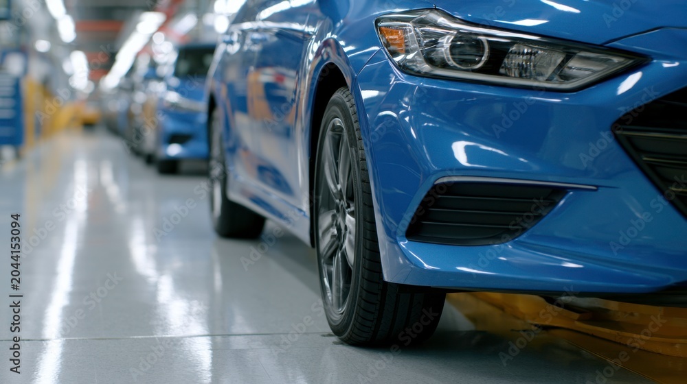 Naklejka premium Car manufacturing process automotive factory vehicle production industrial environment close-up view technology innovation