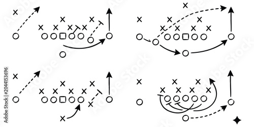 Canvastavla Hand drawn football plays vector illustration featuring soccer game strategy tactics with X and O scheme symbols
 and dashed arrows for coach chalkboard design