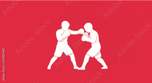 Foto Two boxers in flat design style on red background, graphic element for sports co