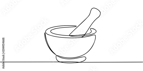 Tableau sur toile mortar and pestle  continuous one line drawing, Mortar with pestle one line continuous drawing