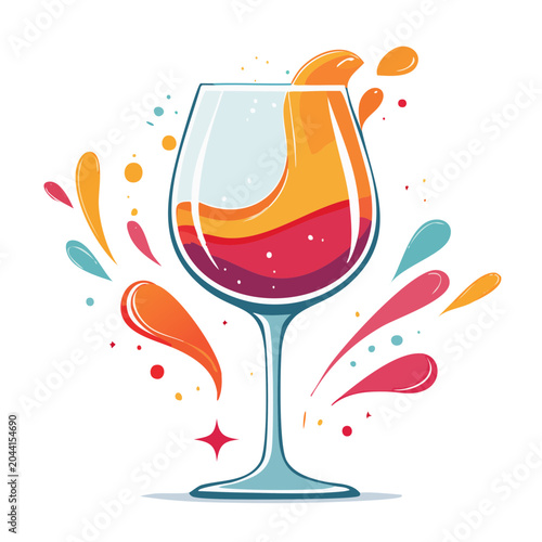 Colorful Wine Glass Splash Illustration