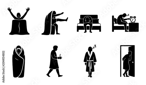 Schilderij op canvas Sleep and Insomnia Icons: Rest, Fatigue, and Wakefulness Vector Set for Health a
