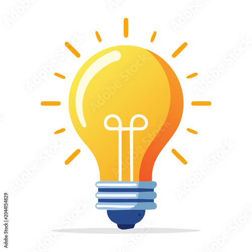Flat design illustration of a glowing light bulb