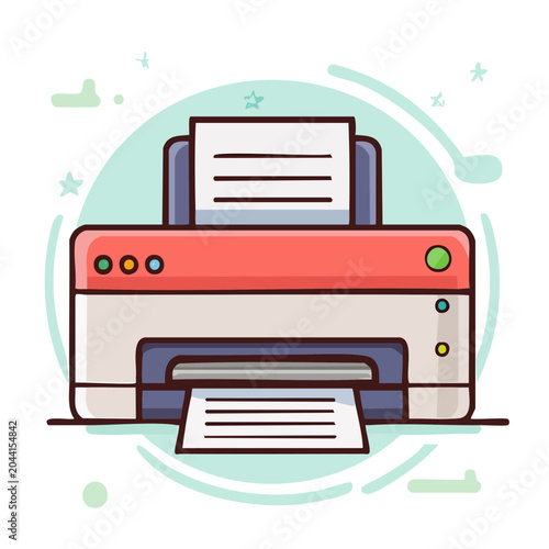 Flat design illustration of a modern printer with paper