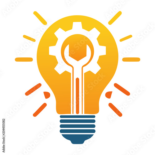 Lightbulb with Gear and Wrench Icon