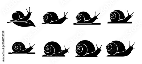 Photos Snail Silhouettes Collection, Crawling Gastropod Icons, Garden Mollusk Vector Se