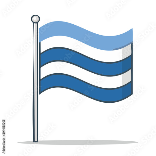 Waving flag with blue and white stripes on flagpole