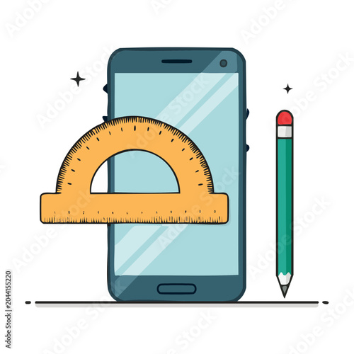 Smartphone with Protractor and Pencil