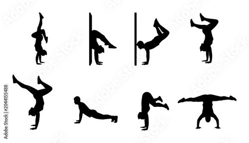 Fotografie Breakdancing Silhouette Poses, 8 Dynamic Figures, Urban Dance Moves, Athletic Ac