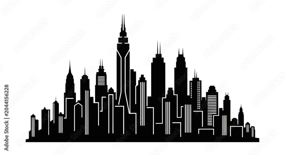 Obraz premium Modern City Skyline Silhouette Vector Illustration