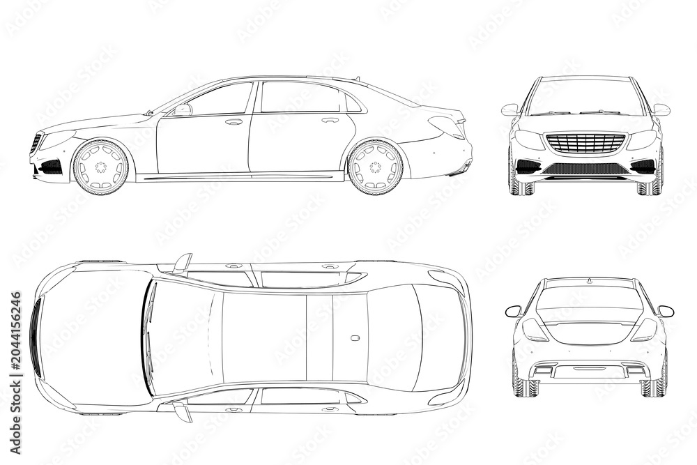 Obraz premium car outline drawing, sketch, contour image