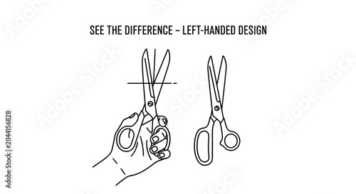 Konstfotografi Line art illustration showing the difference in design for left handed scissors