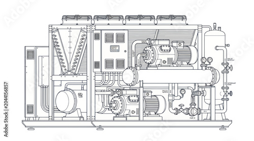 Fotografie Industrial Chiller Unit Blueprint - Technical Drawing