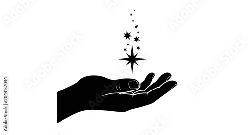 Canvastavla Silhouette of a human hand holding magical glowing stars.