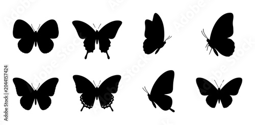 Foto Black Butterfly Silhouettes Collection, Insect Vector Graphics, Winged Creatures