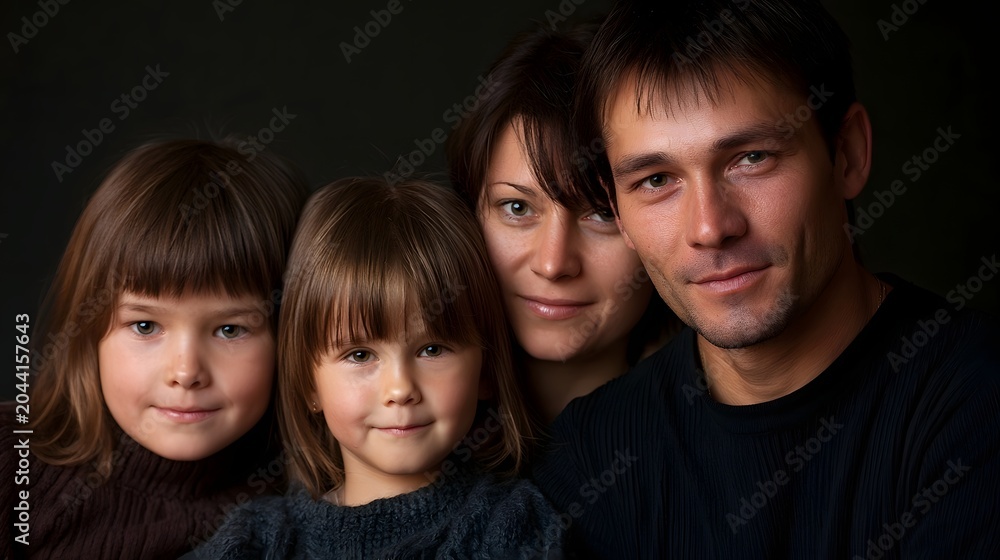 Fototapeta premium A portrait of three adults sharing a calm and intimate moment together in soft balanced lighting