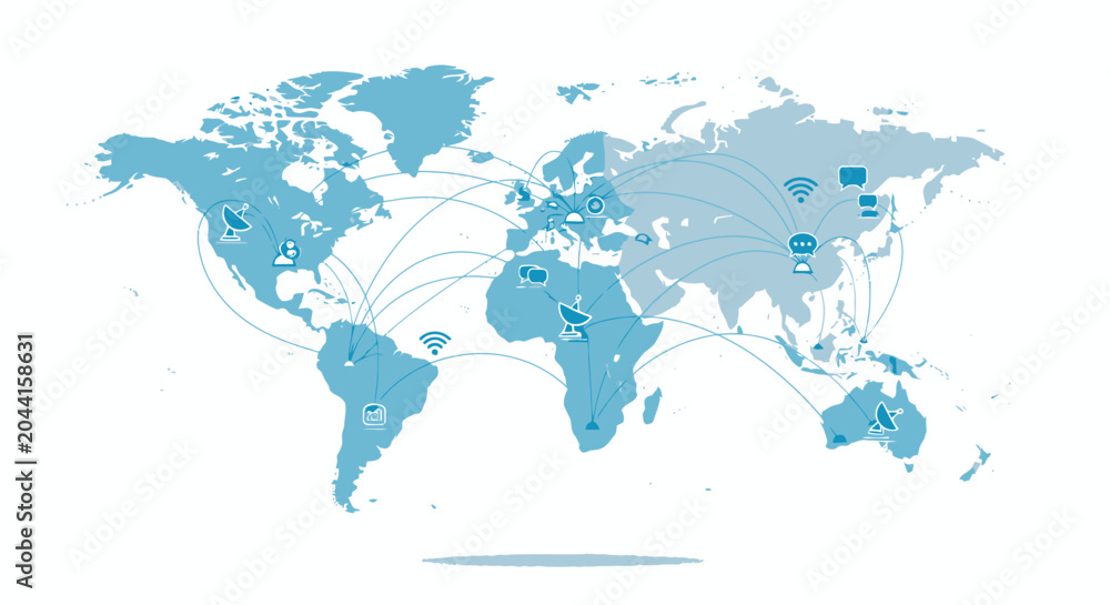 Naklejka premium World map illustration depicting global connections networking and data transfer