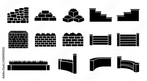 Bild auf Leinwand Vector Icons Set: Landscape Walls, Fences, and Stairs, Garden Elements, Construc