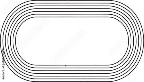 Top view of an athletic running track with multiple lanes for competition sports and racing events