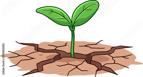 Картината върху платно Sprout grows from cracked dry earth representing resilience in challenging and harsh environmental conditions