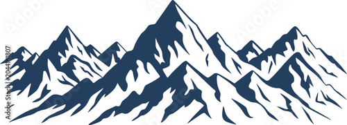 Schilderij op canvas Mountain range silhouette illustration, majestic alpine peaks landscape design f