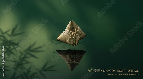 Elegant Dragon Boat Festival Scene with Floating Rice Dumpling