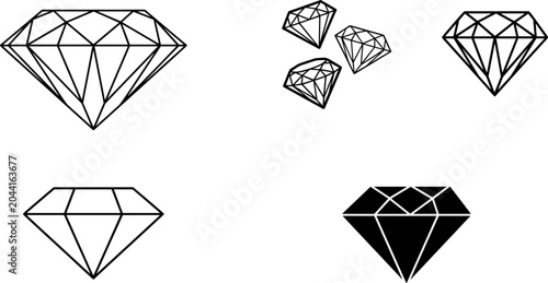 Tableau sur toile Geometric diamond icons in outlined and solid styles with symmetrical facets, ve