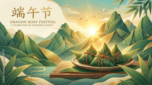 Warm Sunrise Dragon Boat Festival Traditional Celebration Scene