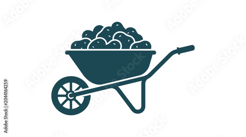 Slika na platnu A dark teal silhouette icon of a wheelbarrow filled with potatoes