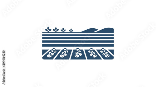 Foto A minimalist flat icon depicting a cultivated agricultural field with crops and rolling hills