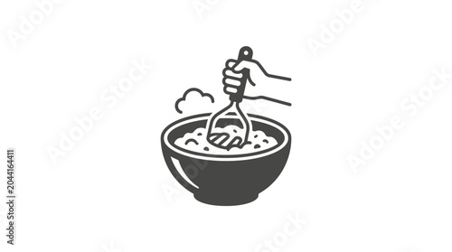 Tableau sur toile A simple black and white icon of a hand mashing food in a bowl.