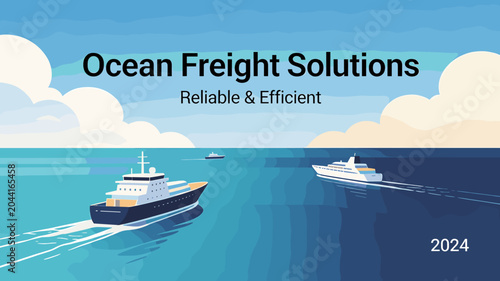 Foto An illustration depicting ocean freight solutions with two ships sailing on the blue sea under a clear sky, emphasizing reliable and efficient transport