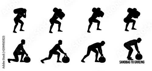 Foto Fitness Silhouettes: Sandbag and Kettlebell Exercises, Strength Training Poses,