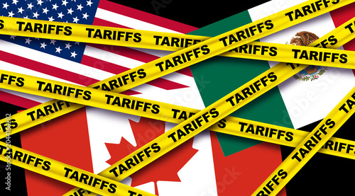 USMCA tariff and trade concept illustrating economic relations cross border commerce import export tariffs trade policy and North American business between the United States Canada, and Mexico.