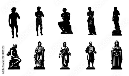 Quadro su tela Classical Sculpture Silhouettes, Ancient Greek Roman Statues Collection, Vintage