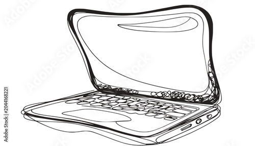 Abstract Sketch of an Open Laptop Computer, Digital Technology Concept