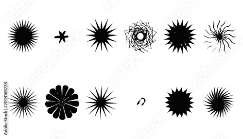 Abstract Starburst Shapes Collection - Black and White Graphic Elements